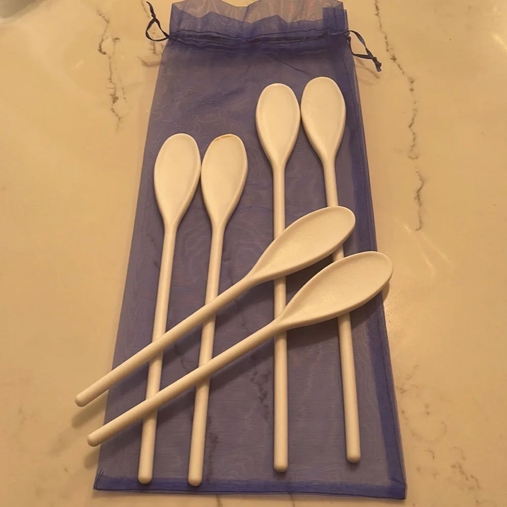 Set of 6 plastic flat scraping spoons